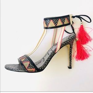 Sam Edelman strappy heels 8.5 fringe black pink